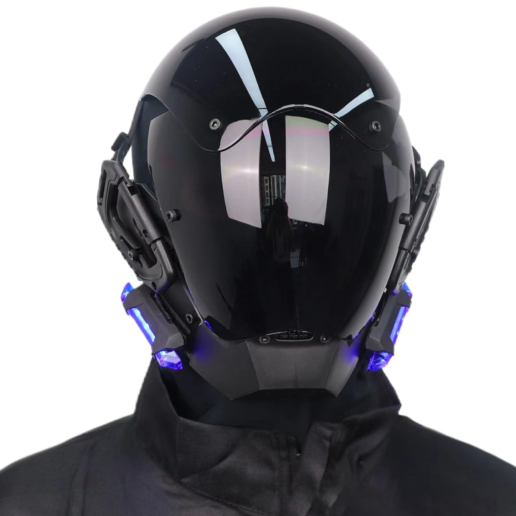 Cyberpunk LED Blue Light Helmet - Adjustable Futuristic Mask with Headwear Cover for Adults Cosplay, Disco, Birthday Parties