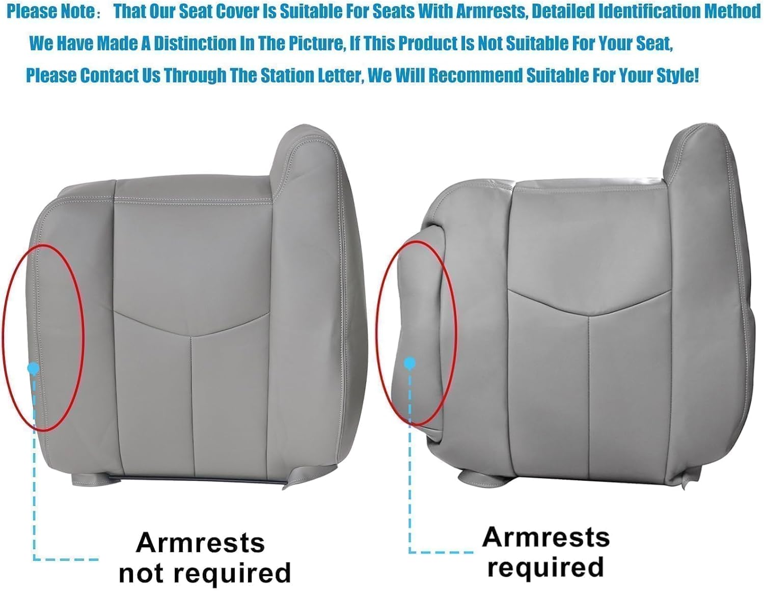 GXARTS Driver and Passenger Side Bottom & Top Lean Back Seat Cover & Driver Foam Cushion Pad Leather Light Gray 922/92i Fit for Chevy GMC Tahoe Suburban Avalanche Yukon Silverado Sierra 2003-2006