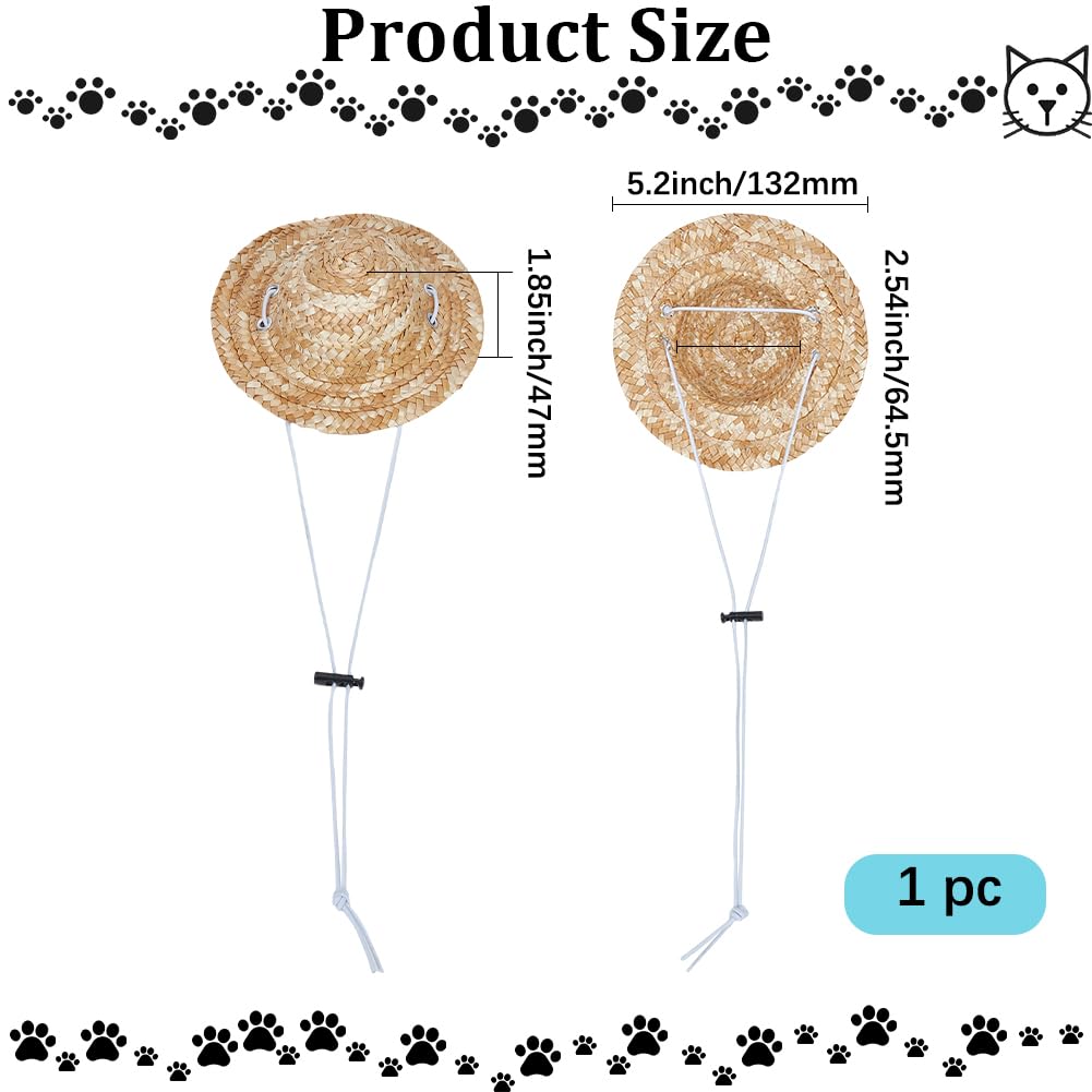 GORGECRAFT Chapeau de paille réglable pour l'été, la plage, l'extérieur, le jardin, nouveauté pour chien, chiot, petit chaton, chat, chapeau de soleil tricoté avec sangle élastique pour le menton pour