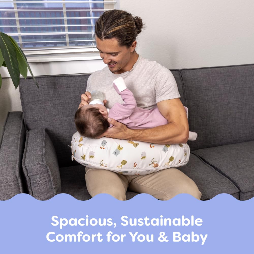 Boppy Nursing Pillow - Firm, Ergonomic U-Shaped Bottle and Breastfeeding Pillow with High Lift for Comfort and Support, Spacious Surface - Tan Happy Houseplants - Image 6