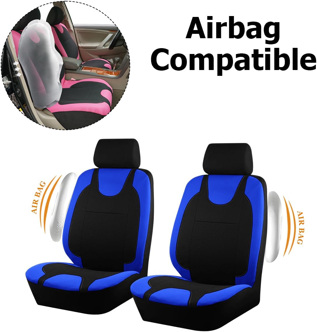 Bittwee 9PCS Car Seat Covers Full Set, Polyester Washable Vehicle 5-Seats Protectors with Headrest Cover, Comfortable Automobile Seat Interior Protection, Universal for Sedan Truck SUV (Blue)