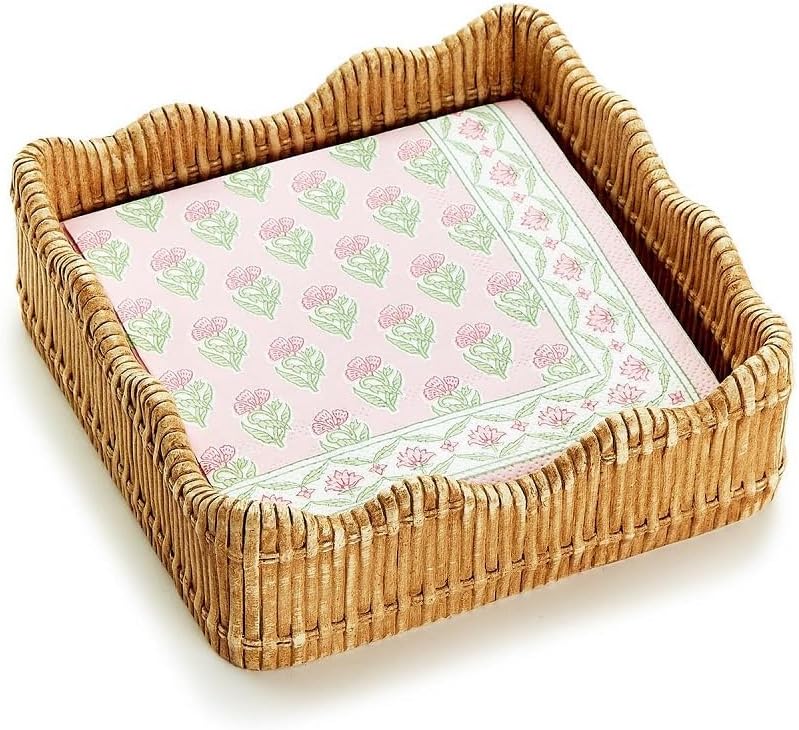 Two's Company Scalloped Edge Cocktail Napkin Holder, 6-inches Length, Resin, Home Décor