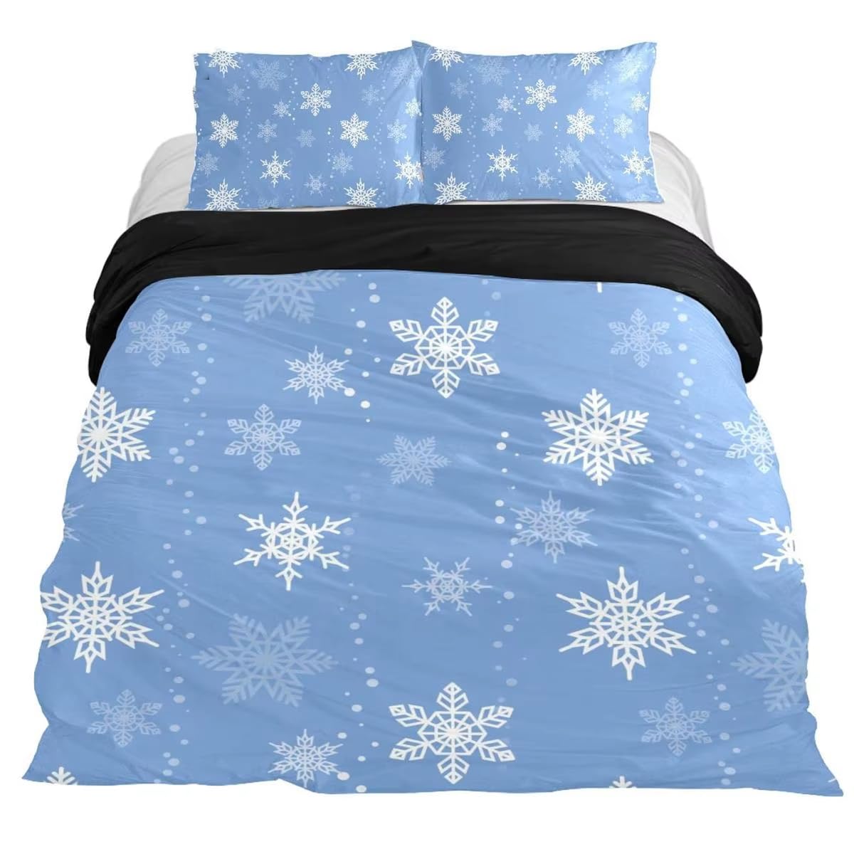 Parure de lit 260x240 Noël bleue flocons, le cadeau idéal pour décorer la chambre des enfants