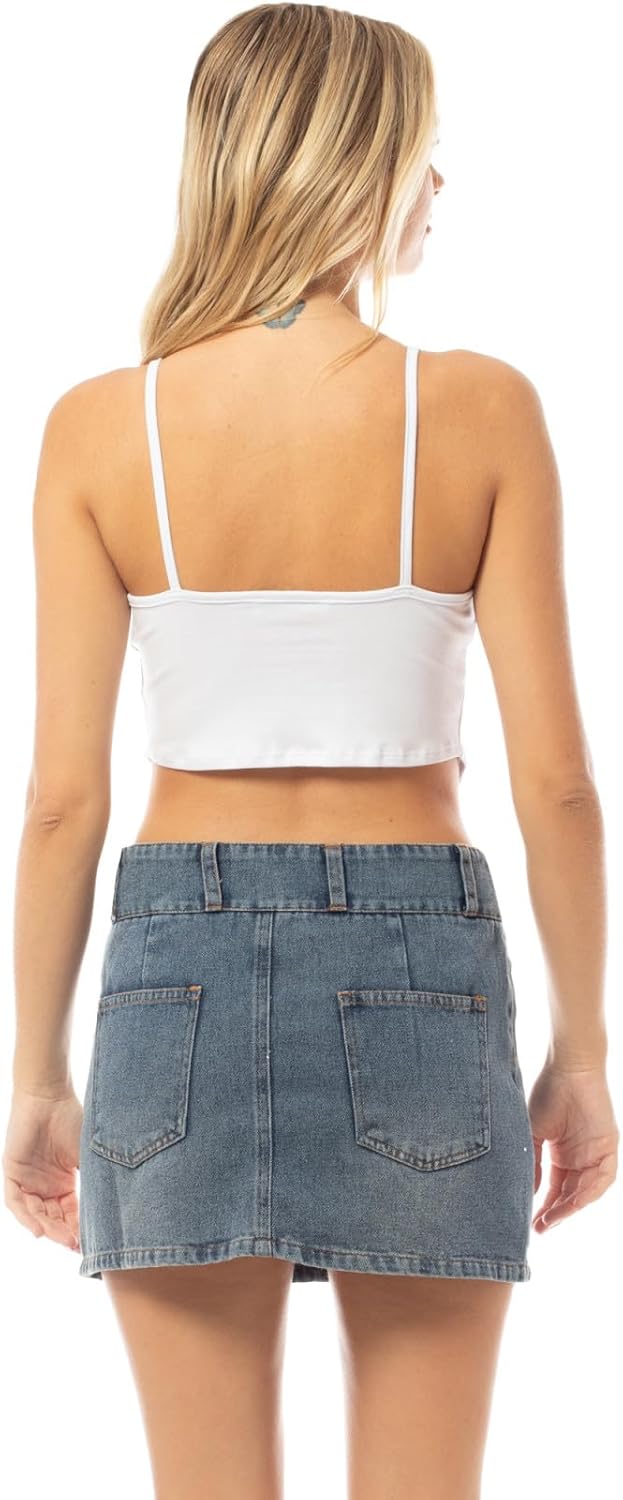 Design by Olivia Women's Stretchy Asymmetric Tie Knob Open Back Bandana/Flower Print Crop Top Shirt- Made in USA - Image 6