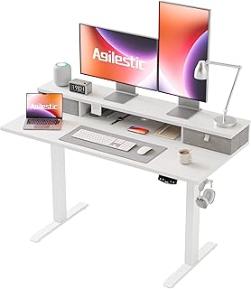 Agilestic Electric Adjustable Height Desk with 2 Drawers, 120 x 60 cm, Stable Sit-Stand Desk with Memory Control, Ergonomi...