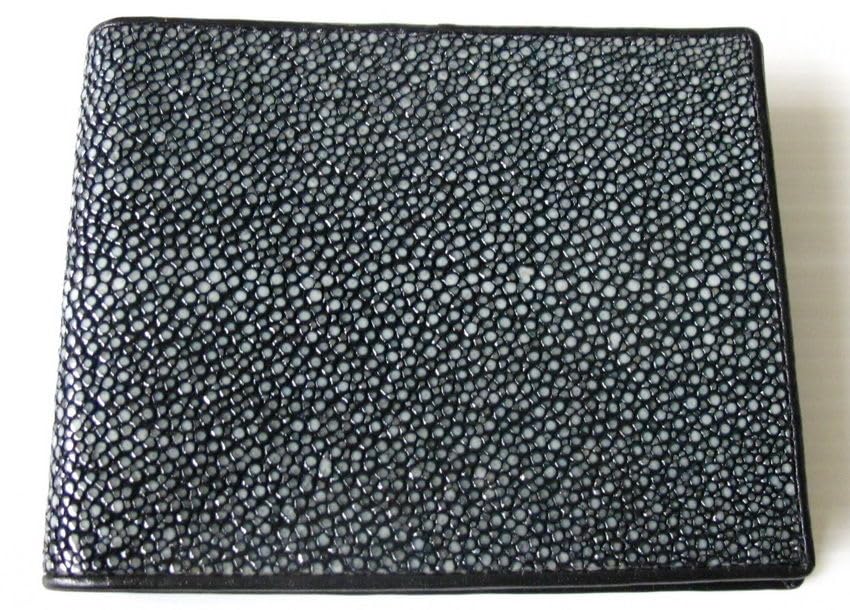 Julie Genuine Real Polished Stingray Skin Leather Man Bifold Shiny Black Wallet3