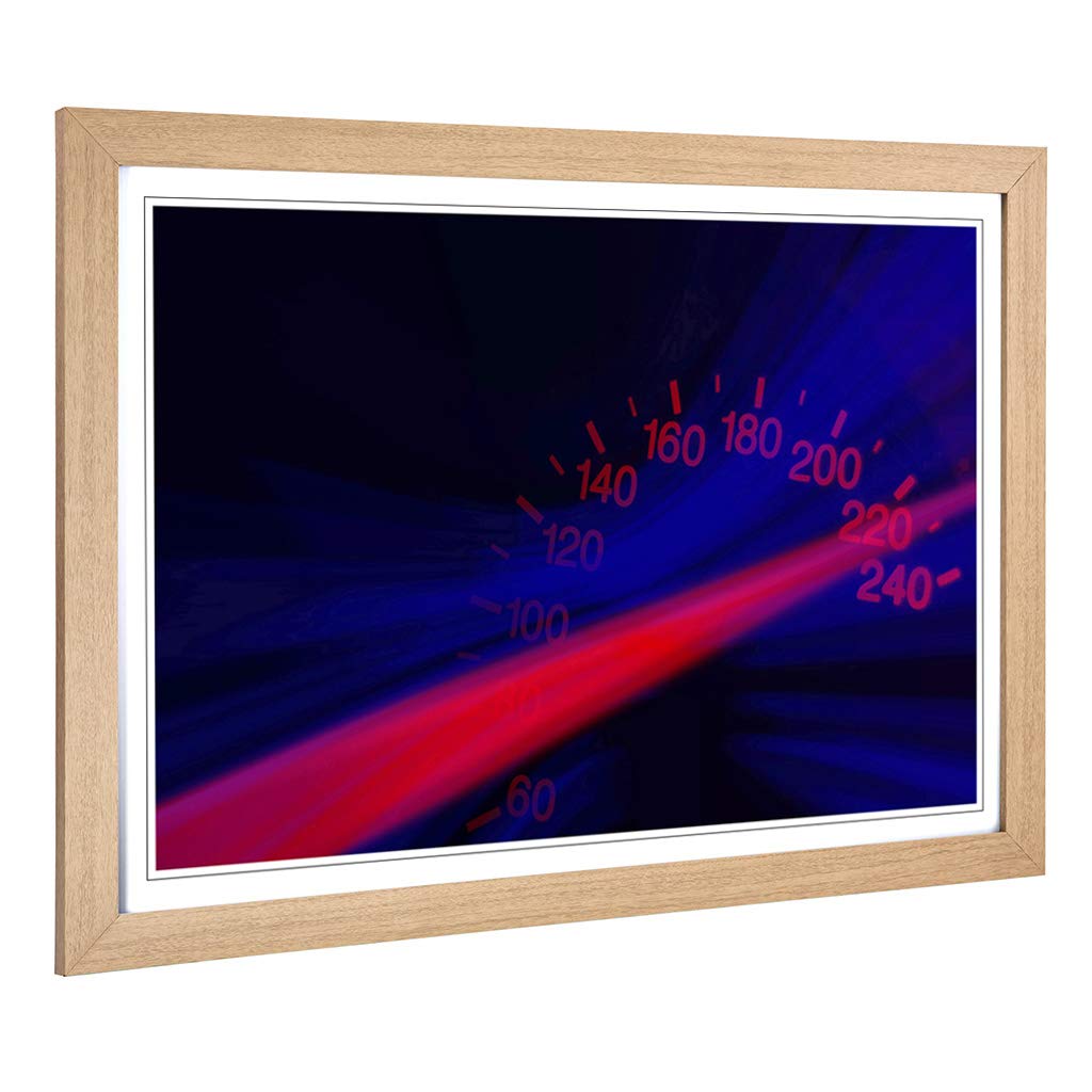 Big Box Art Framed Print of Speedometer MPH (2) Design | Wall Art Picture | Home Decor for Kitchen, Living, Dining Room, Lounge, Bedroom, Hallway, Office, Oak, A2 / 24.5x18 Inch / 62x45cm