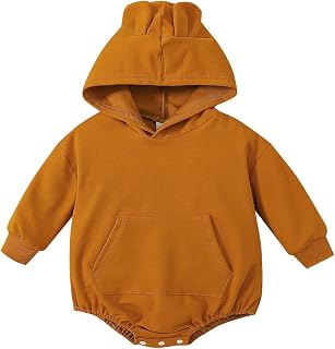 Newborn Baby Boy Girl Sweatshirt Romper Long Sleeve Bear Ear Hoodie Pullover Outfit Solid Color Spring Fall Clothes