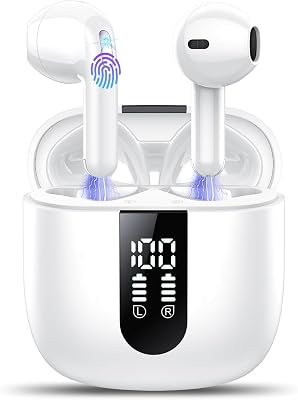 Bluetooth Headphones, Bluetooth 5.4 Stereo HiFi Earphones with 4 Enc Mics, Wireless Headphones with LED Display 50 Hours, Noise Cancellation Bluetooth Headphones, Touch Control, IP7 Waterproof