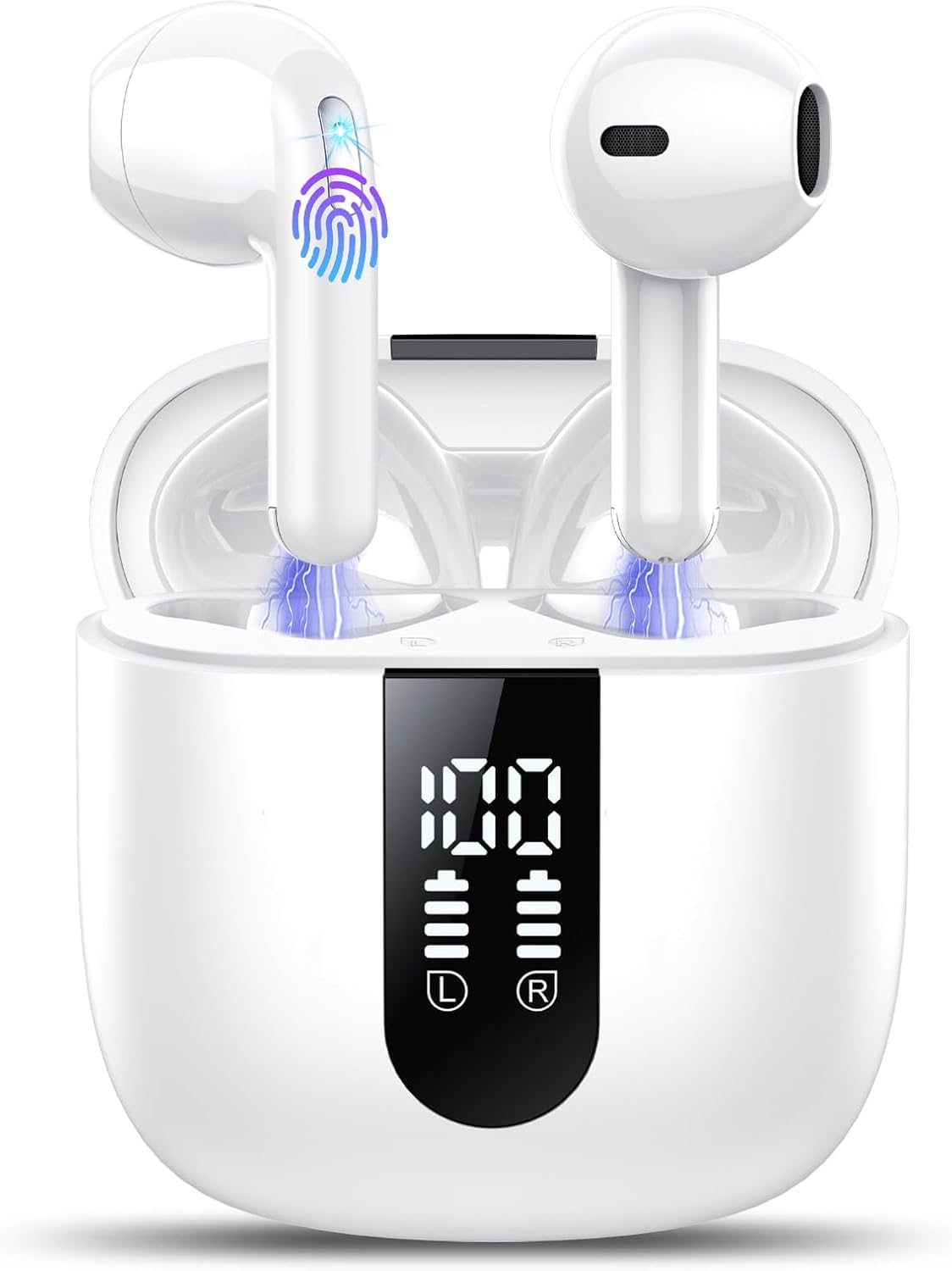 Cuffie Bluetooth, Auricolari Bluetooth 5.4 Stereo HiFi con 4 ENC Mic,Cuffie Wireless con LED Display 50 Ore, Cancellazione Rumore Cuffiette Bluetooth,Touch Control,IP7 Impermeabile Auricolari Wireless