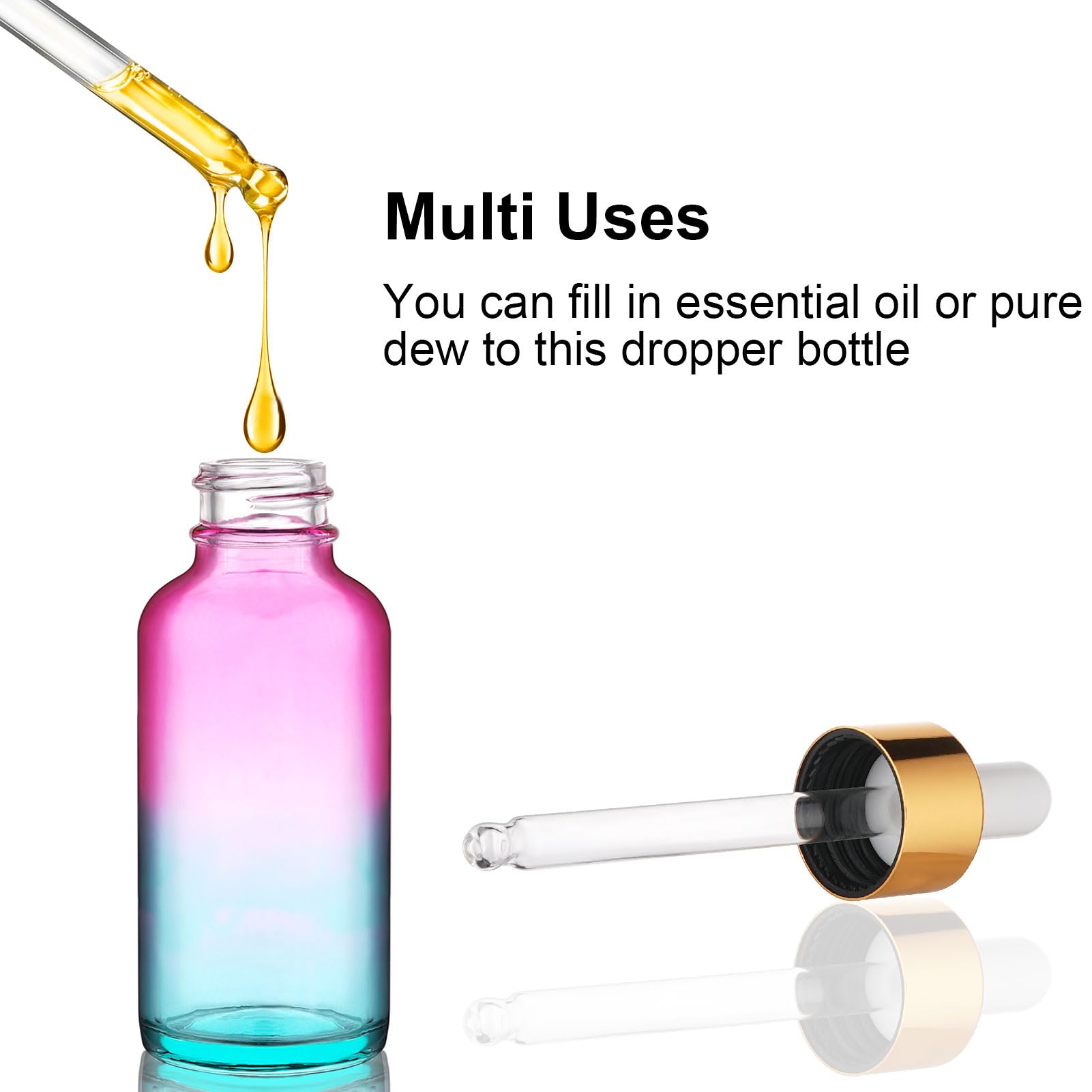 Hethyo 4oz Rainbow Glass Dropper Bottles 4 Pack | Leak proof