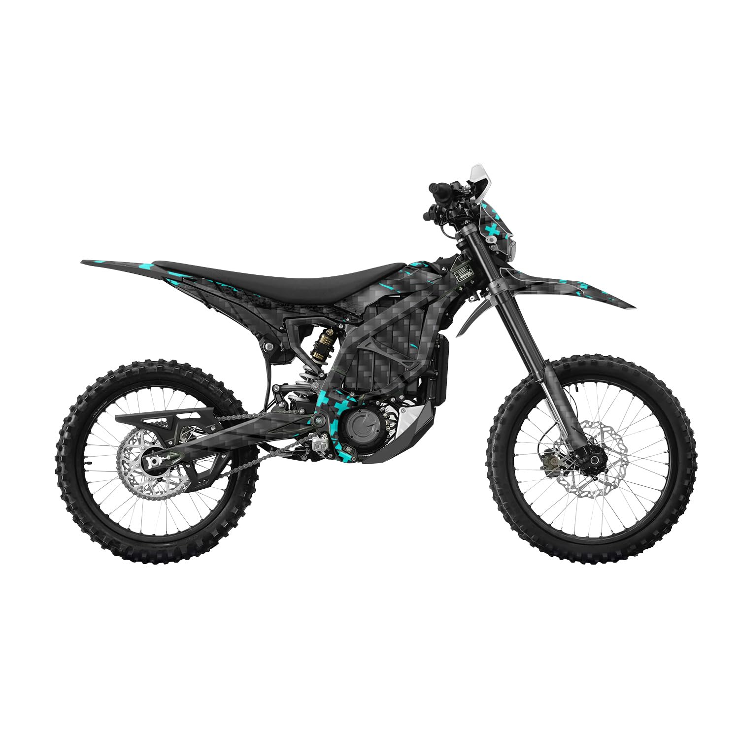 Carbon Fiber Surron Ultra Bee Graphics Kit Wrap - Grunge Cross Cyan - Sur-Ron Skin - Premium 3M Vinyl Protective Wrap Decal Cover - Easy to Apply | Crafted in The USA by MightySkins