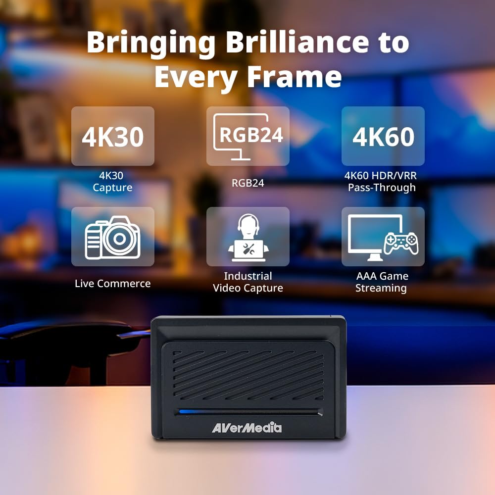 AVerMedia Scheda di acquisizione Streamer ULTRA 4K (GC531) - RGB24 non compresso, registrazione 4K30 e passthrough HDR/VRR 4K60, scatola di acquisizione video USB 3.1 Type-C per PS5, Xbox Series X/S