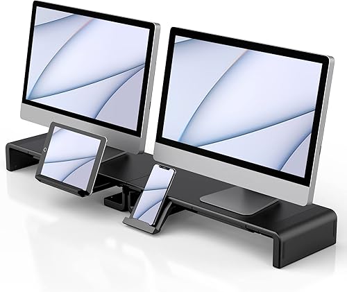 Klearlook - Paquete de 2 soportes para monitor de computadora, soporte plegable para monitor, soporte de computadora ajustable en altura, soporte