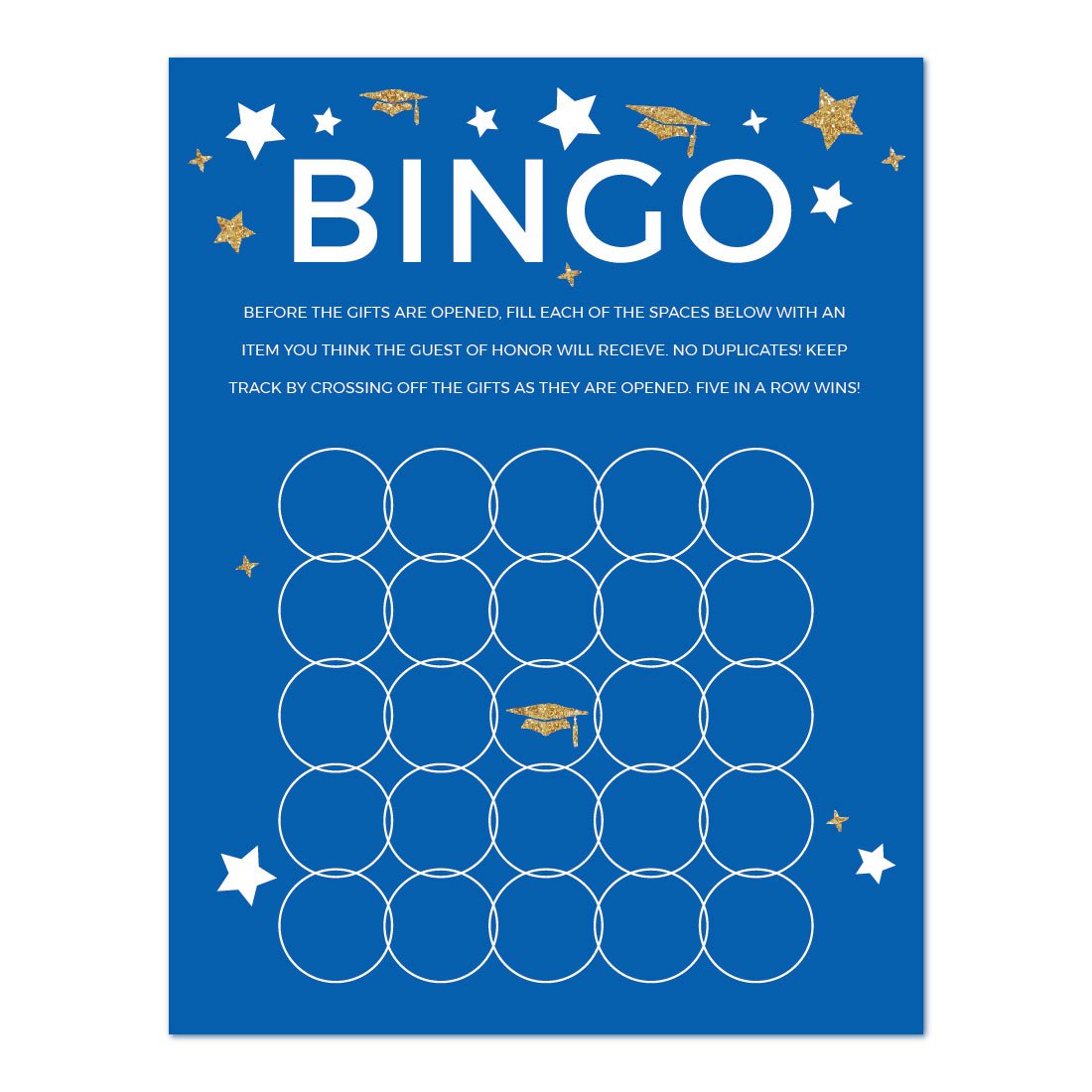 Andaz Press Royal Blue and Gold Glittering Graduation Party Collection, Graduation Bingo Game Cards, 20-Pack, Games Activities and Decorations