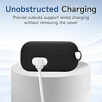 Vista 4 de Funda compatible con Echo Buds 2023, silicona suave a prueba de golpes, funda protectora para Echo Buds con mosquetón, LED frontal visible (negro)