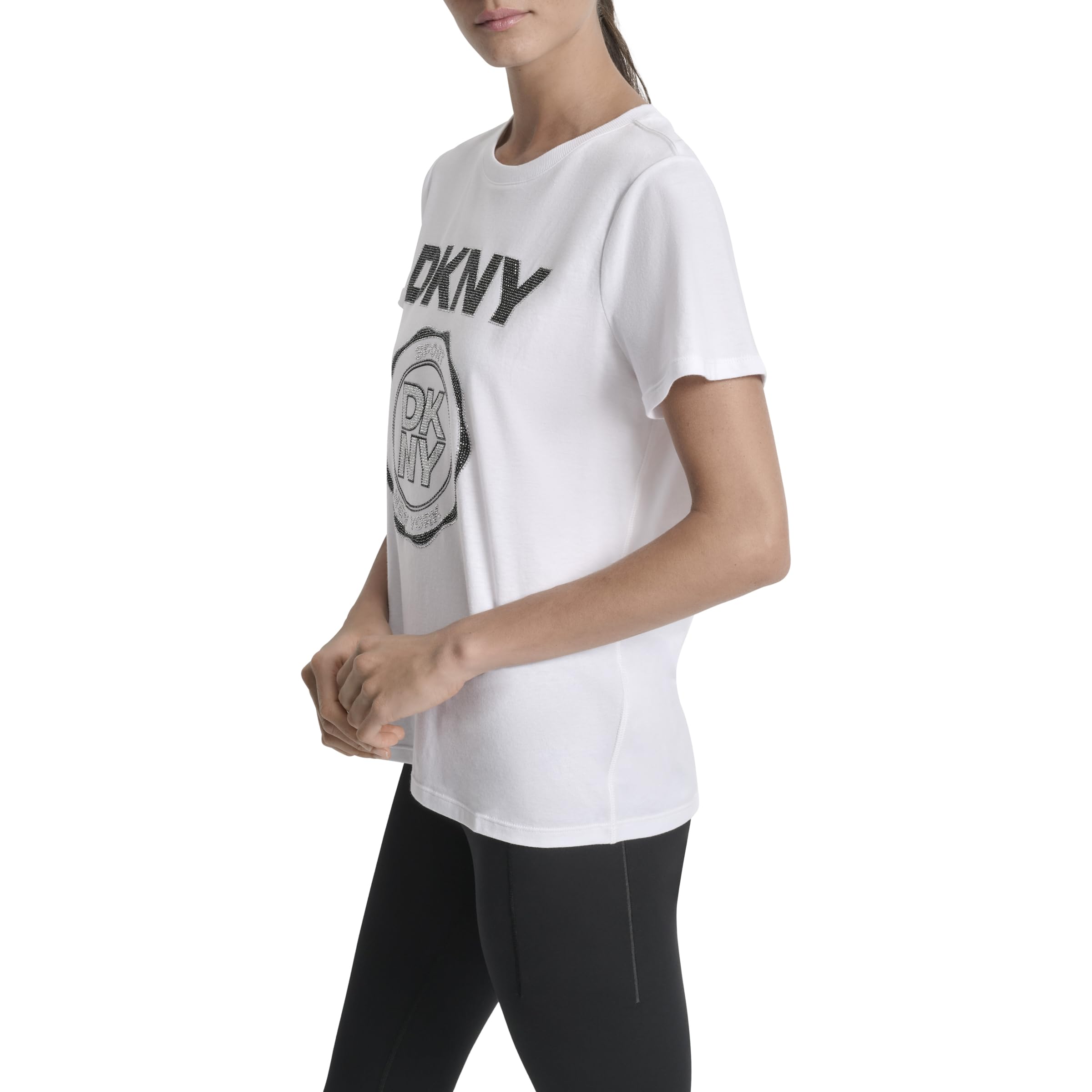 DKNY Short Sleeve Crew Neck Logo T-Shirt T-Shirt à Manches Courtes et col Rond avec Logo Femme (Lot de 1)