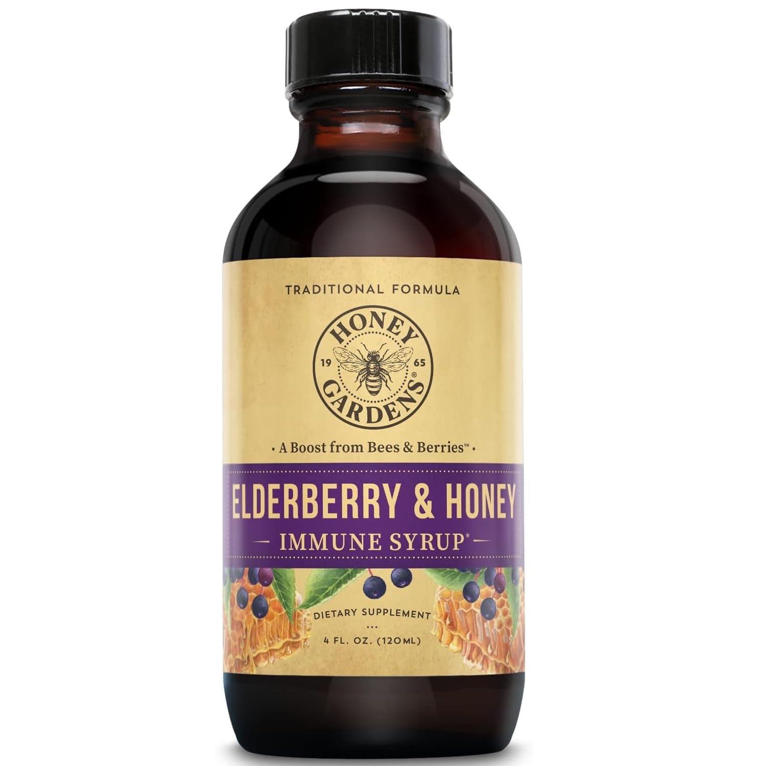 Honey Gardens Apiaries Elderberry Syrup - Apitherapy Raw Honey - Propolis and Elderberries - Cough - 4 oz