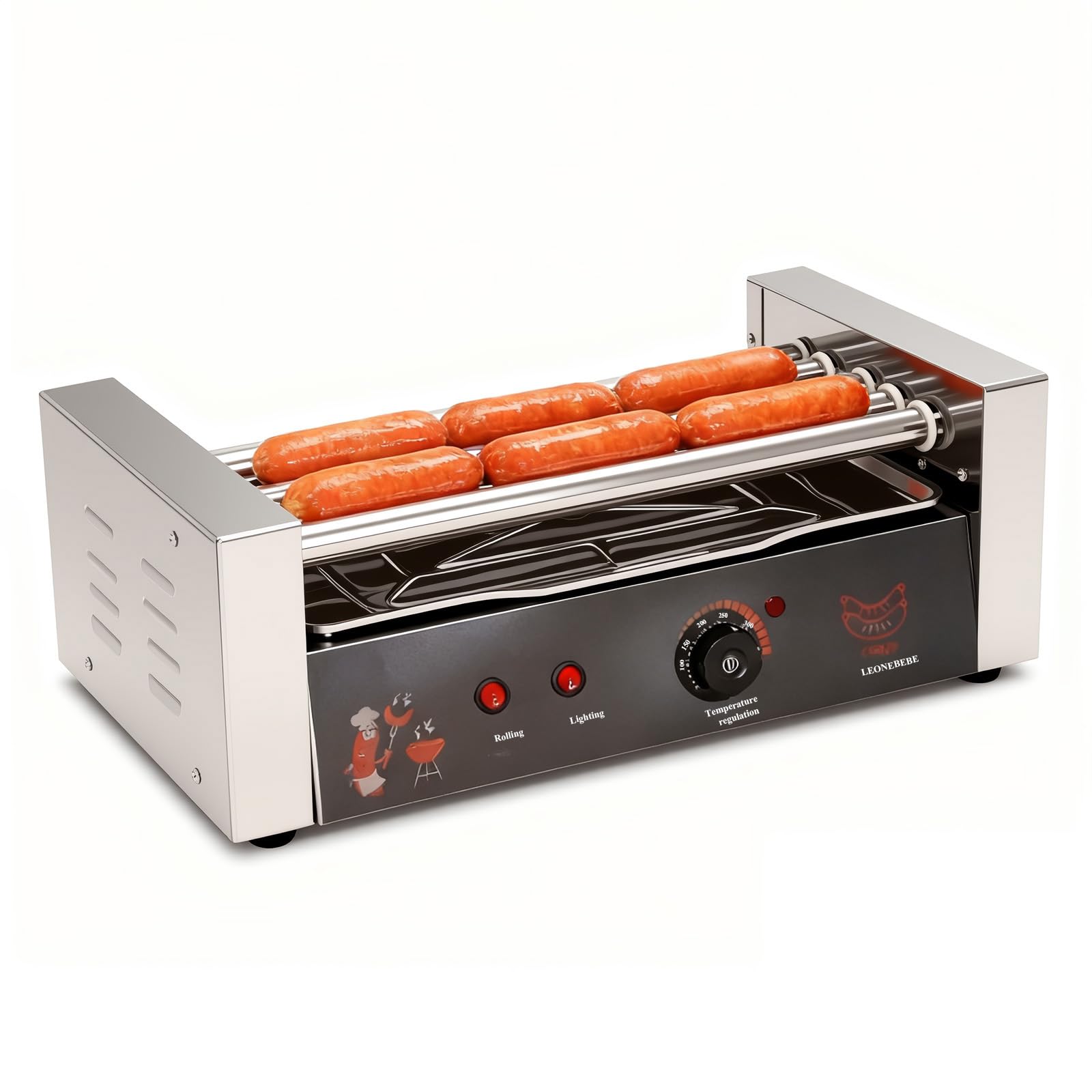 Commercial Hot Dog Roller Machine, 5 Stainless Steel Rollers, 16 Hot Dog Capacity, 750W Electric Hot Dog Griller for Party, Concession Stands, Food Court, No Cover