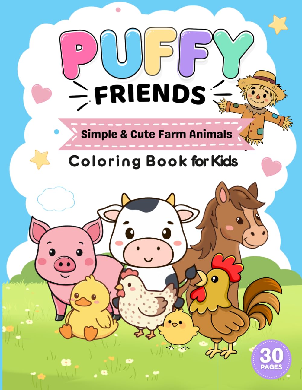 Puffy Friends: Simple and Cute Farm Animals Coloring Book for Kids