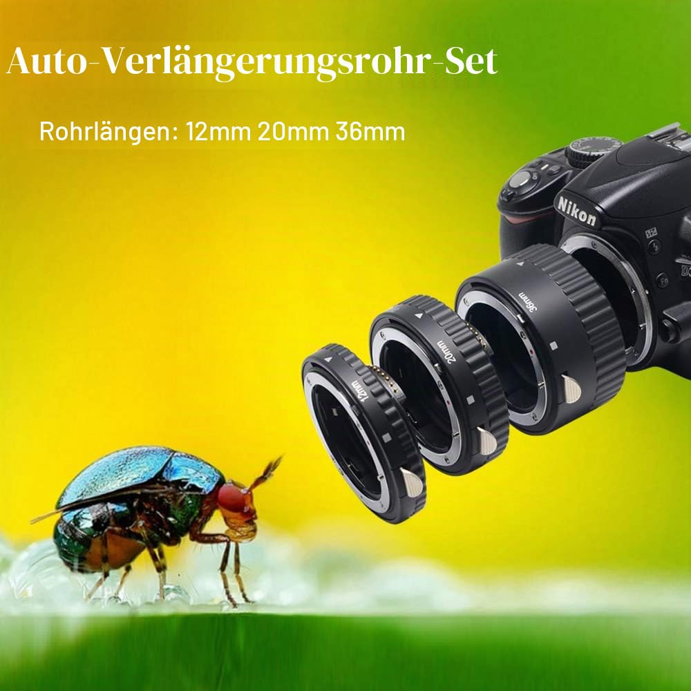 N-AF Auto Makro Zwischenringe für Nikon F Mount DSLRs D7100 D7000 D5300 D5100 D5000 D3100 D800 D750 D600 D300s D300 D90 D80 (12+20+36mm) (MCOEXTNP)