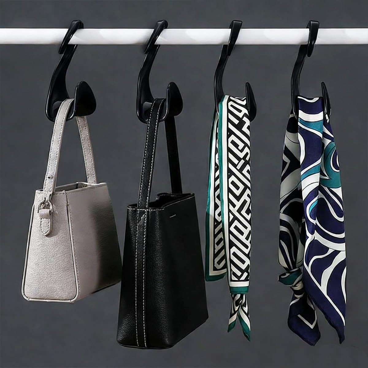 10 Pcs Purse Hanger Hook Purse Organizer Insert Hanger Holder Handbags Backpacks Arch Hook for Closet Home Storage(Black)