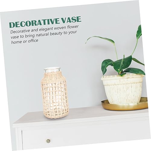 Miniatura 6 de Abaodam Jarrón de cristal de ratán con cuerda, jarrón de arcilla, florero de burbujas, florero de vidrio, florero floral de mimbre para flores,