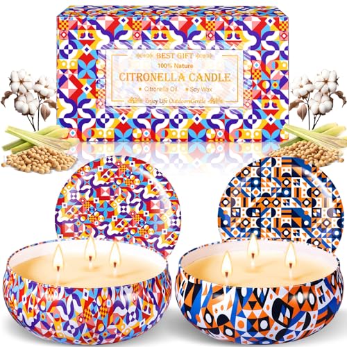 Purpledi Velas de Citronela,100% Natural Cera de Soja Candl,Velas Perfumada con Limón,Velas Aromaticas,per Exterior Interior, camping, hogar, jardín, picnic,regalos, 2 * 13.5oz,100h