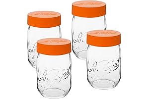 Le Parfait French Glass Jars 1 Liter (Wide Mouth) with Screw Lids (Pack of 4)