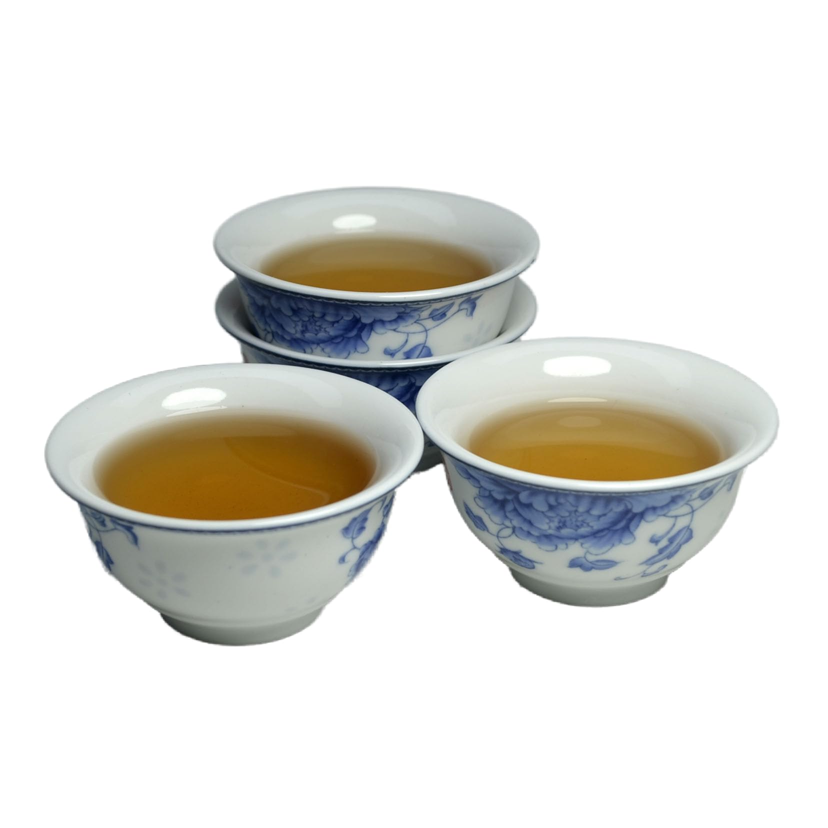 Liang baobao Tea Tasting Cup Set of 4, 2oz Cup Blue White Porcelain Peony