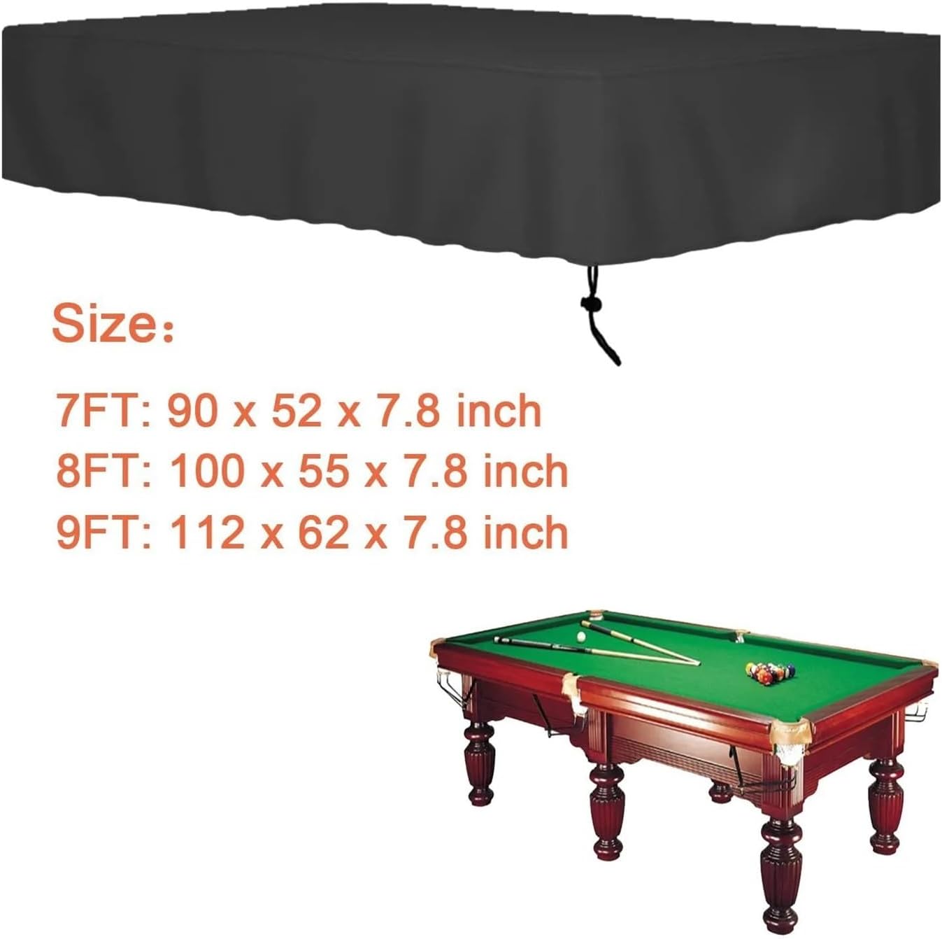 Billiard Table Cover - Dust Cover for 7FT, 8FT, and 9FT Pool Tables - Protects Against Dust and Damage