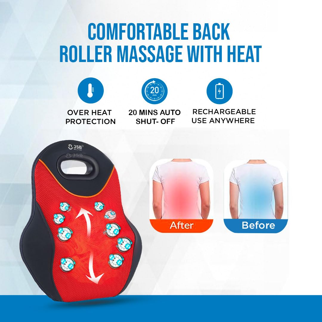 JSB HF74 Back Massager for Chair Wireless Rechargeable with Kneading & Heat (Red Blue) 3