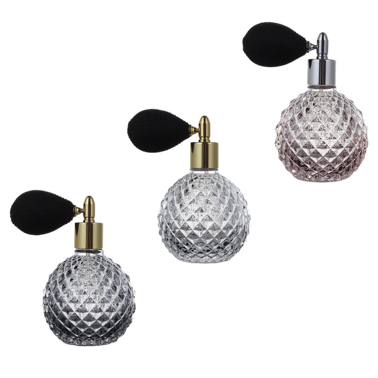 FRCOLOR Set 3 Pezzi Flaconi Spray Profumo 100ml in Vetro Trasparente Vintage per Porta Profumo da Viaggio e Decorazione Raffinata Colore Casuale