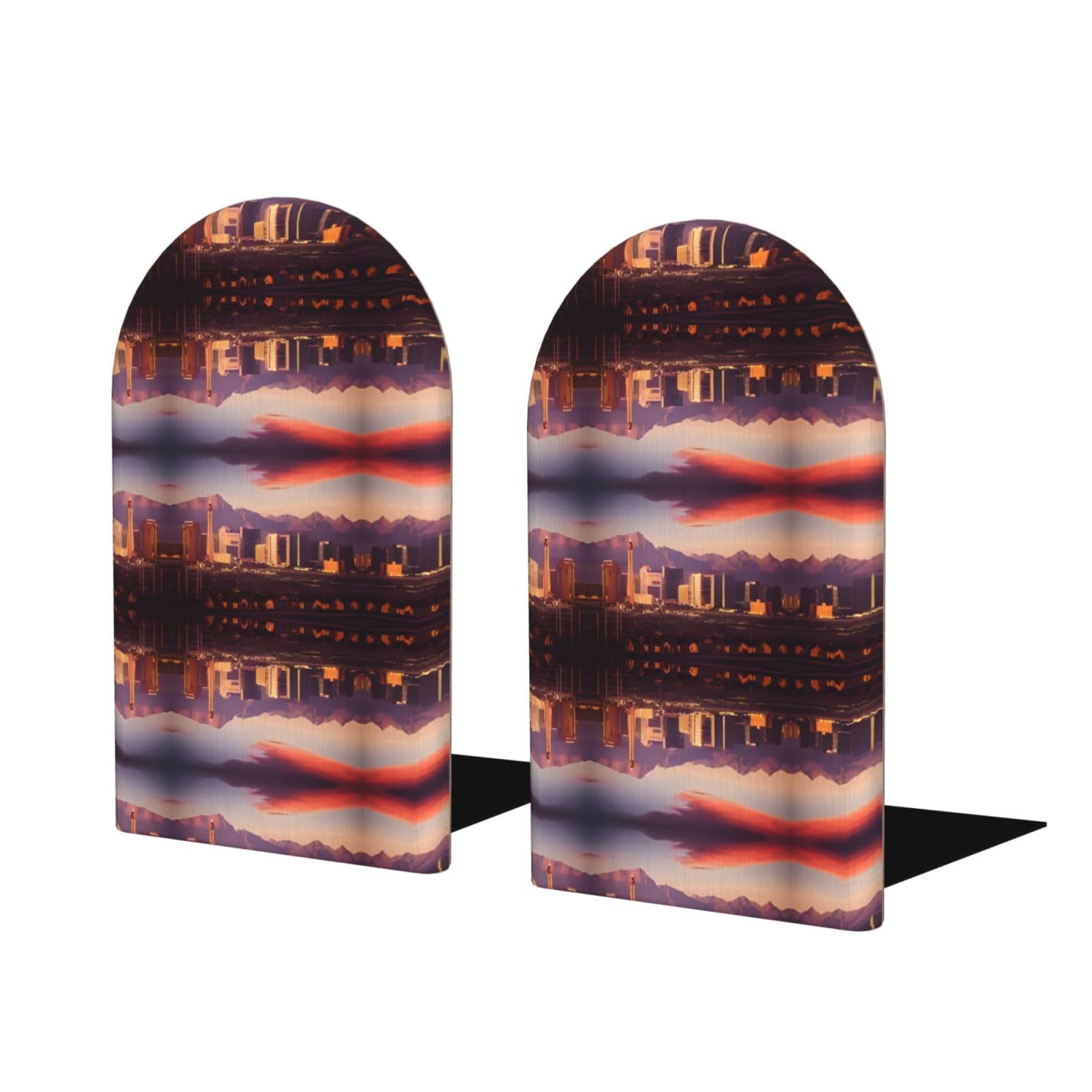 Las Vegas Sunset Stylish Bookends with Full-Print Design Durable Wooden and Metal Bookend Set for Home, Office
