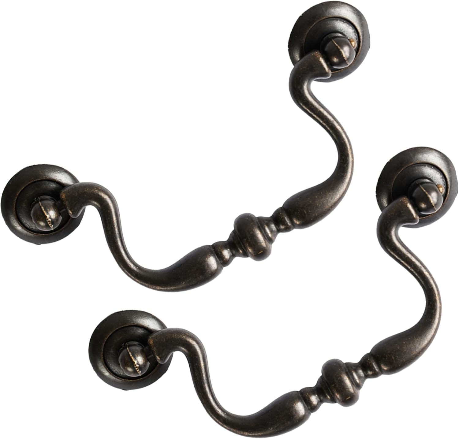 Oil Rubbed Bronze Drop Bail Drawer Pulls 4 Pack, 4 Inch Hole Center, Vintage Cabinet Handles with Traditional Bead Center, Colonial Style Hardware for Dresser or Cupboard