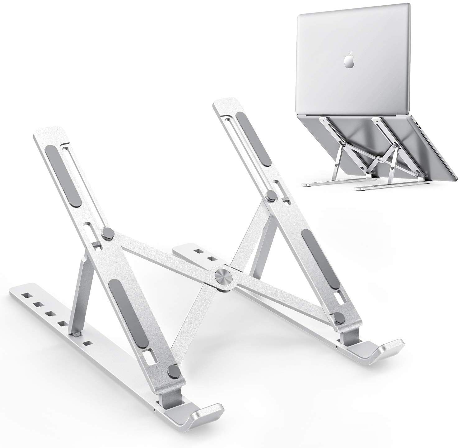 AubeAlba Adjustable Aluminum Laptop Stand, Tablet Stand, Ergonomic Foldable Portable Desktop Holder Compatible with MacBook Air Pro, Dell XPS, HP, Lenovo, 10-15.6” Size Laptops (Silver Aluminium Premium) (B08RS4DNP1) Amazon Price History, Amazon Price Tracker