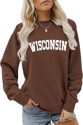 Wisconsin - Sudadera de manga larga para mujer, diseño de la ciudad de moda de Wisconsin, con cuello redondo, para hockey