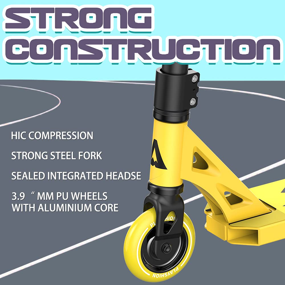 PLAYSHION Stunt Scooter Freestyle Tretroller 100mm Wheel mit ABEC 9 Kugellagern für Kinder und Erwachsene