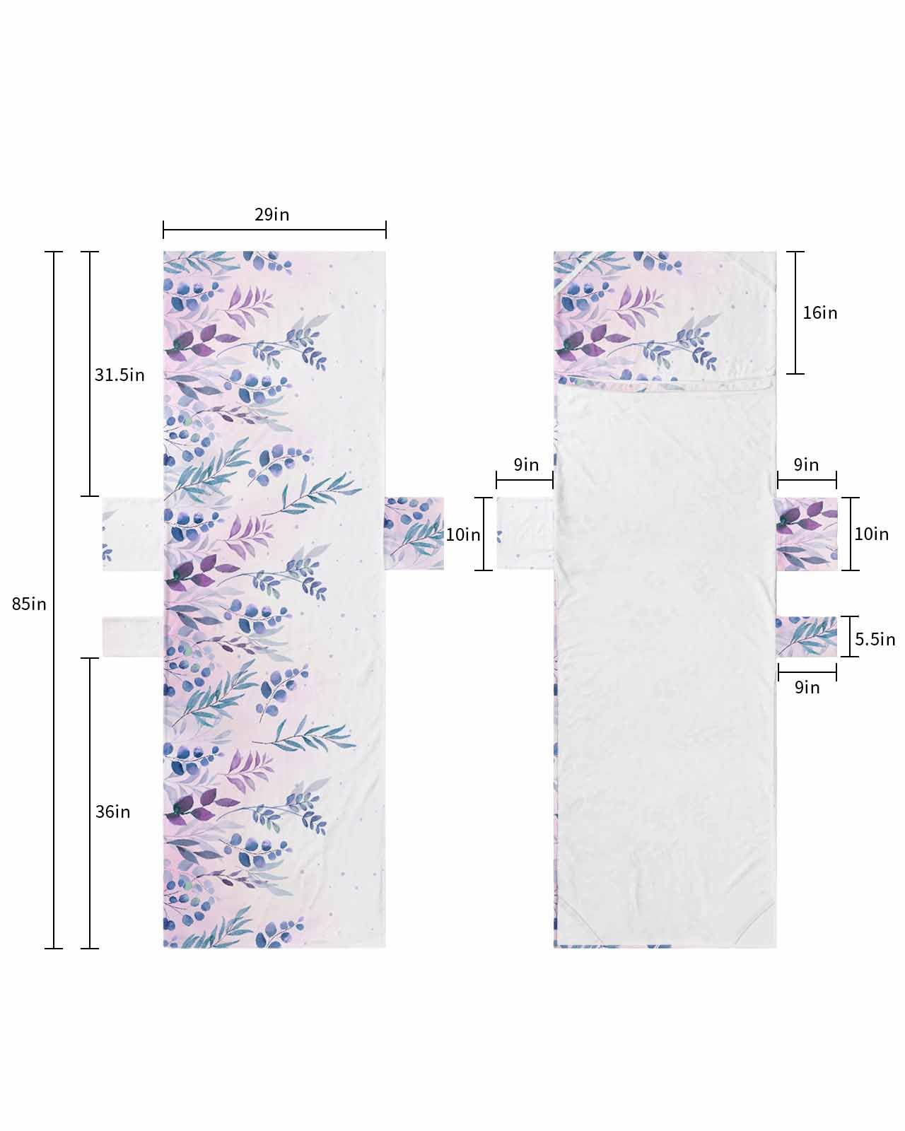 Blue Purple Botanical Beach Lounge Chair Towel Cover, Soft Chaise Lounge Towel with Side Pockets Patio Pool Chairs Cover for Beach/Pool Sunbathing 29x85 Spring Summer Floral Herbs