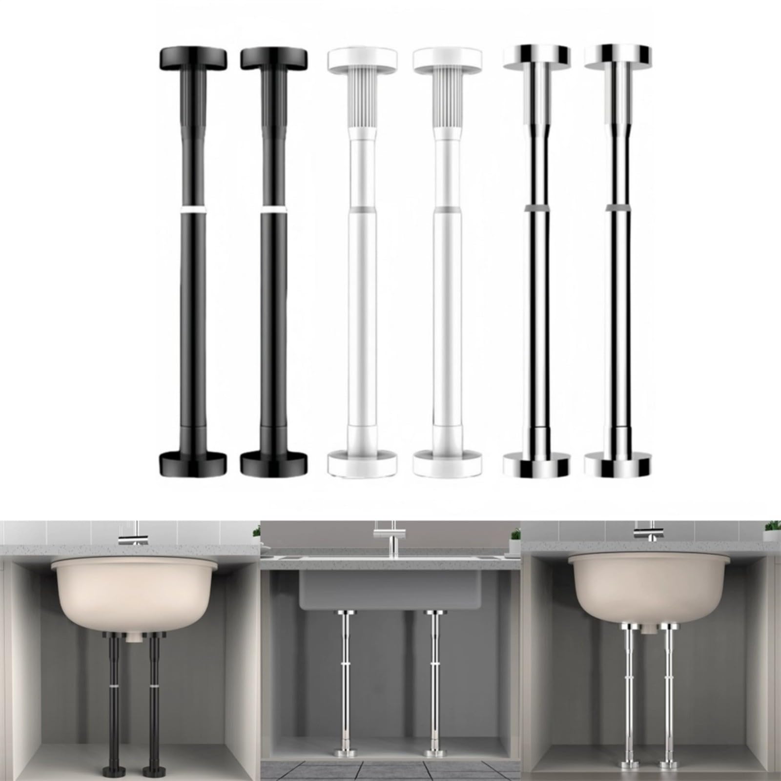 Lot de 2 supports d'évier réglables en acier inoxydable 30-50 cm/50-80 cm, montage encastré pour évier simple ou double, cuisine et salle de bain, 2 pièces (50-80 cm blanc)