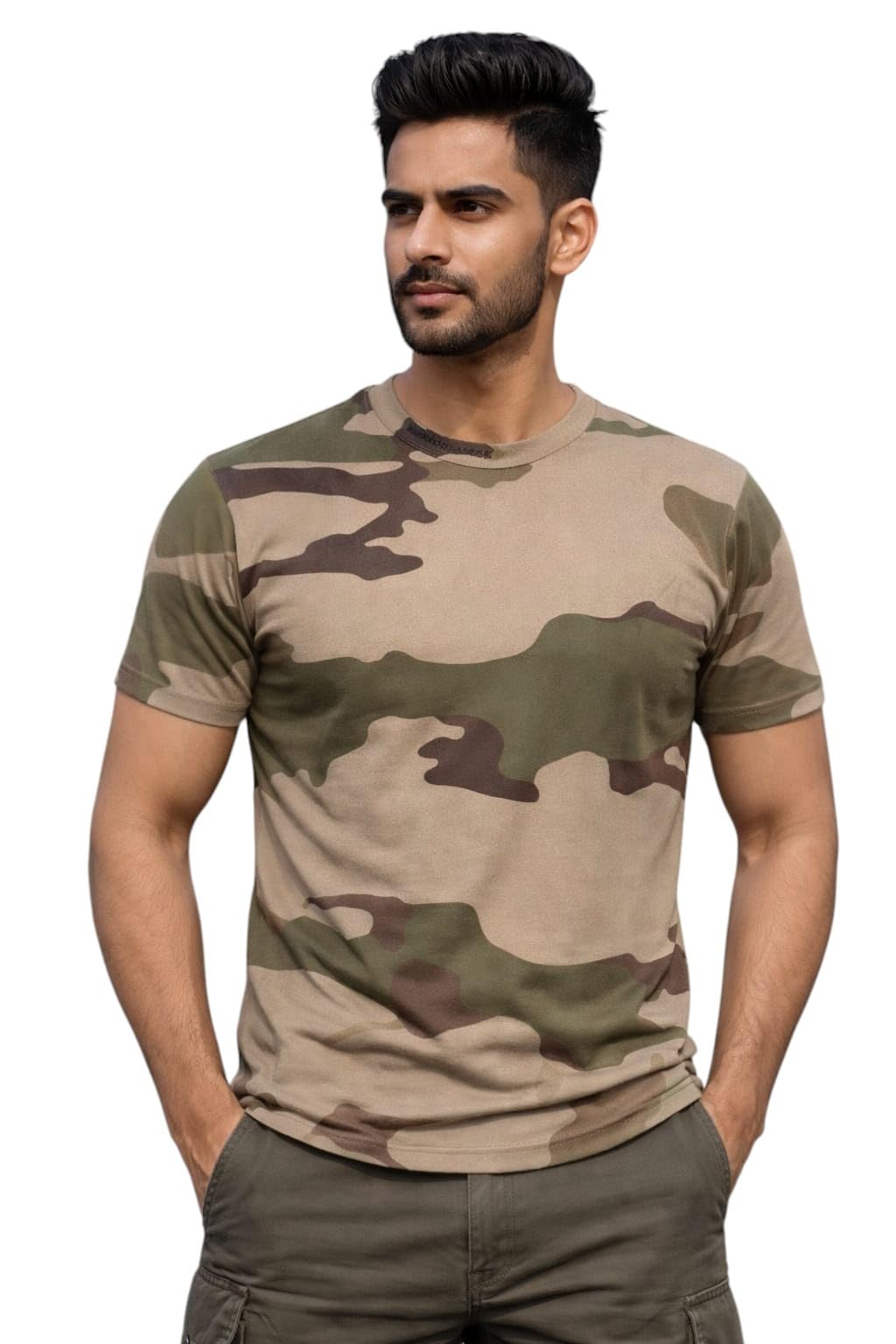 Army Apparel CISF Half Sleeves T-Shirt for Men | Camouflage Army Print Round Neck Tee | Cotton Blend Slim Fit Casual Wear-picture-17