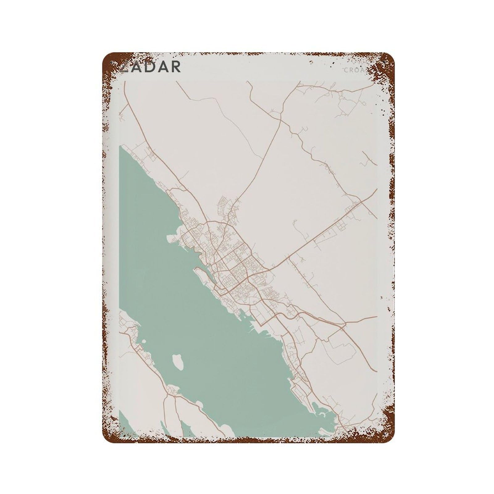 xiaoxiaoshen Zadar Map Croatia Travel Gift Farmhouse Decor Wall Decor Art Metal Tin Poster Modern Home Decor Art Home Bar Shop Decorations Vintage Sign 40x30cm