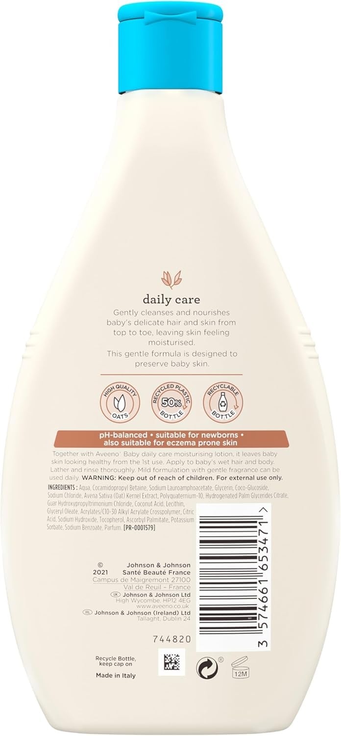 Aveeno Baby Daily Care Hair and Body Wash, 400 ml, Tear-Free with Colloidal Oatmeal - 2