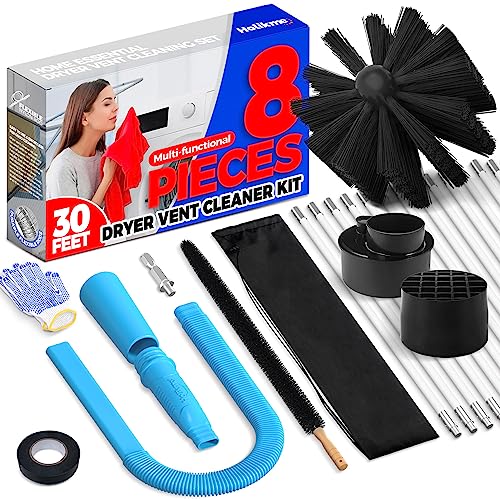 Holikme 8 Pieces Dryer Vent Cleaner Kit Dryer Cleaning Tools, Include 30 Feet Dryer Vent Brush, Omnidirectional Blue Dryer Lint Vacuum Attachment, Dryer Lint Trap Brush, Vacuum & Dryer Adapters #TOP22