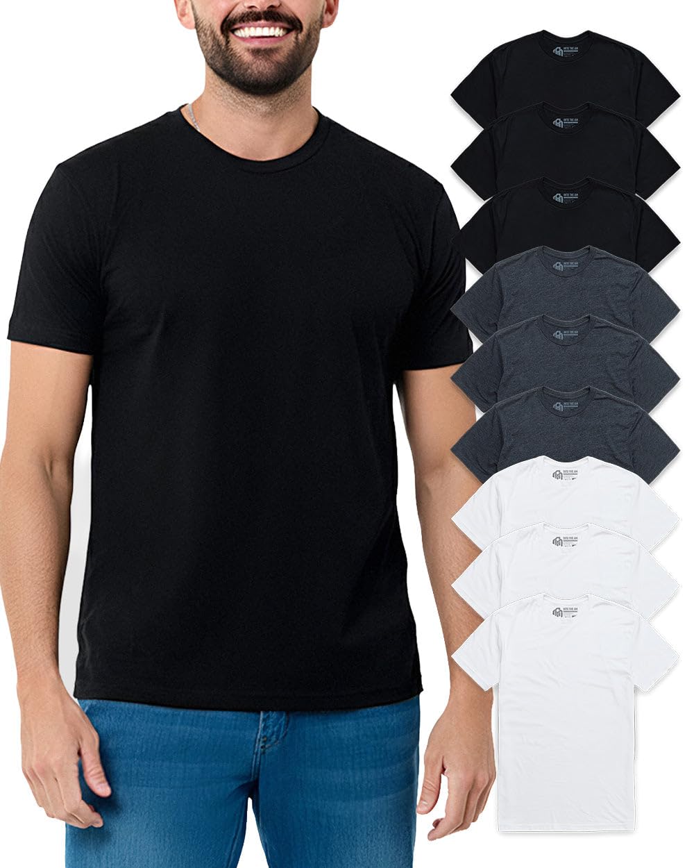 Mens T Shirts Soft Cotton Crew Neck Athletic Fit Casual Tees S-4XL | Soft cotton blend casual tee shirts with 4-way stretch - tag-free athletic fit for gym, work & casual everyday wear.