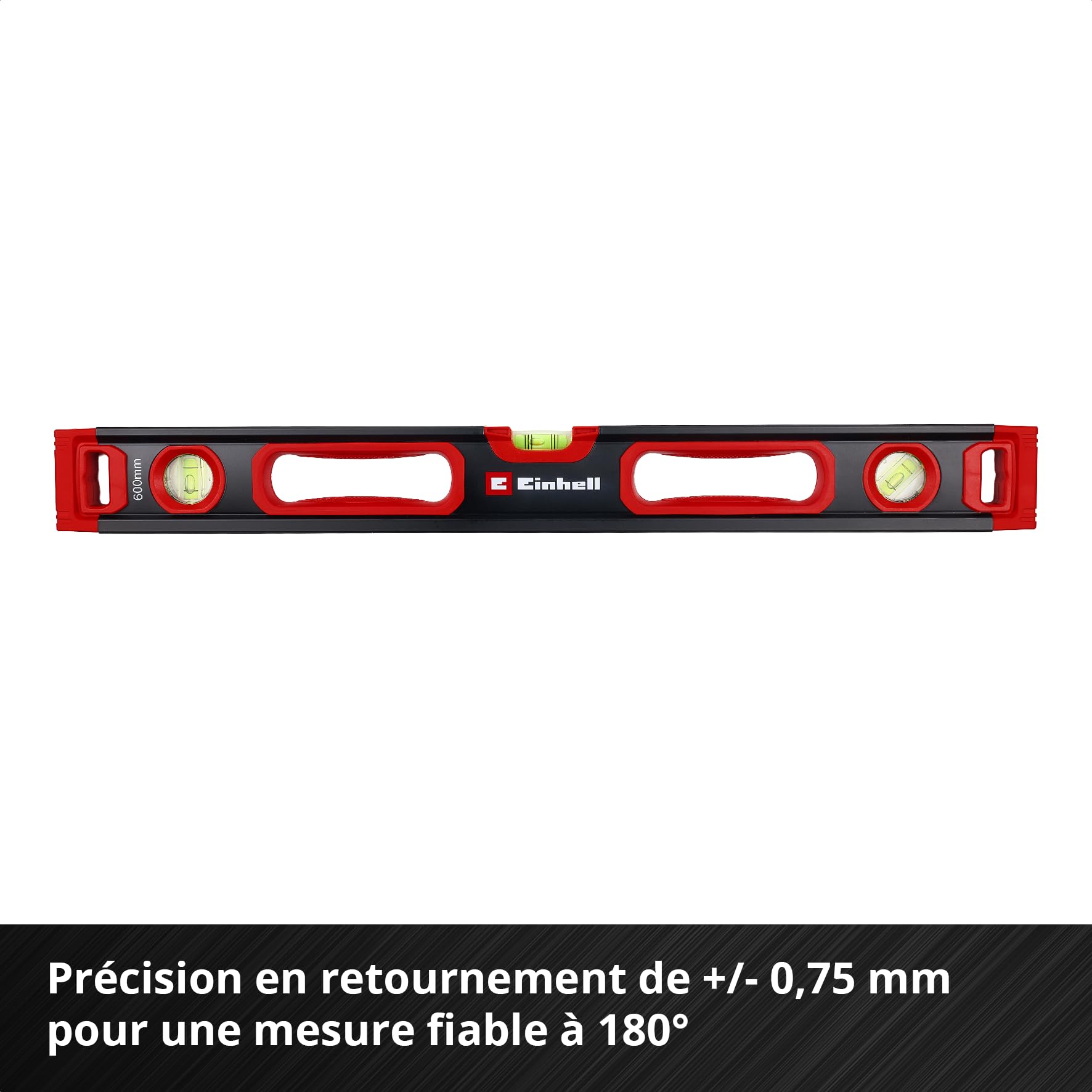 Einhell set de niveaux à bulle professionnel, 3 pièces (40/60 / 100 cm, 3 fioles, précision +/- 0,5 mm, profilé aluminium, embouts caoutchouc, sac de transport)