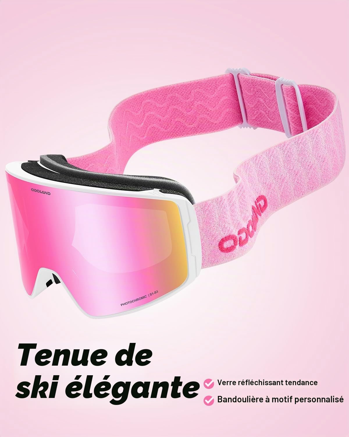 Odoland Lunettes de Ski Photochromique pour les Jours Ensoleillés et Nuageux, Anti-Buée, UV400 Protection, Masque de Ski de Neige et Snowborad pour Homme Femme Adulte Adolescent