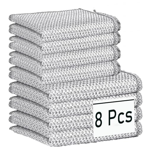 8 Pcs 3-Layer Non-Scratch Multipurpose Steel Wire Dishcloths, Double Layer Wire Mesh Microfiber Cleaning Cloths, Multipurpose Heavy Duty for Kitchen, Wet and Dry Use, Reusable All Purpose Scrubbers