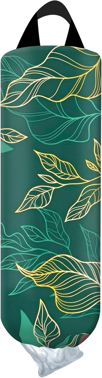 Plastic Bag Holder, Wall Mount Grocery Bag Organizer, Funny Hanging Trash Bag Storage Dispenser for Home Kitchen Cute Green Leaf