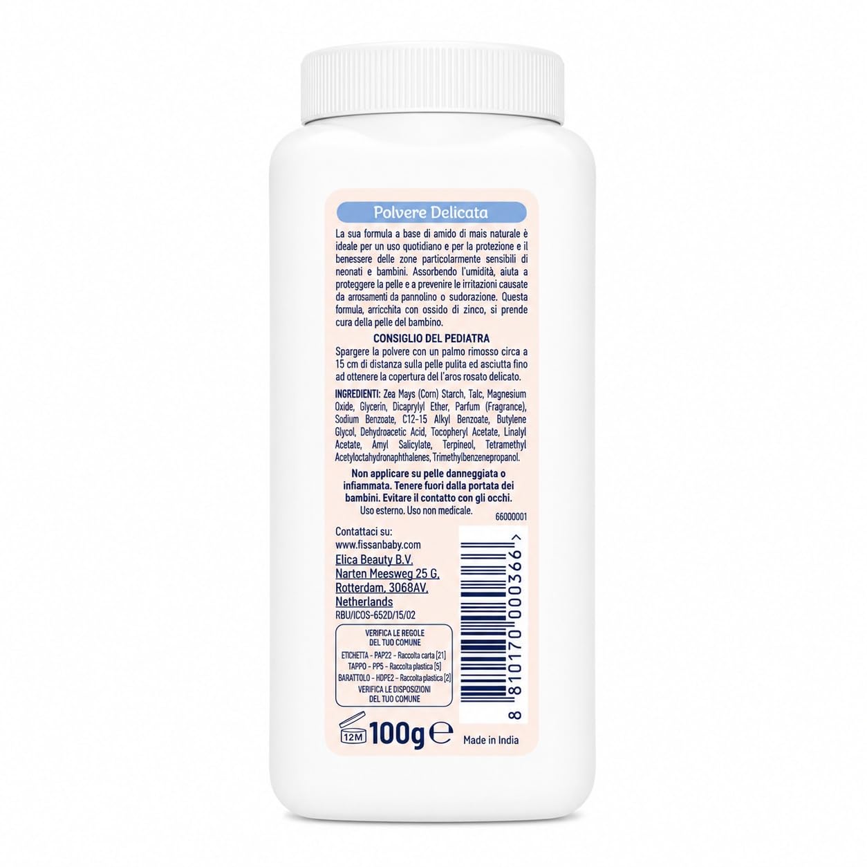 Polvere Delicata - Talco per Neonati e Bambini - Assorbe l'Umidità e Aiuta a Prevenire Arrossamenti - Con Amido di Mais Naturale - Delicata sulla Pelle Sensibile - Uso Quotidiano - 2 Unita da 100g